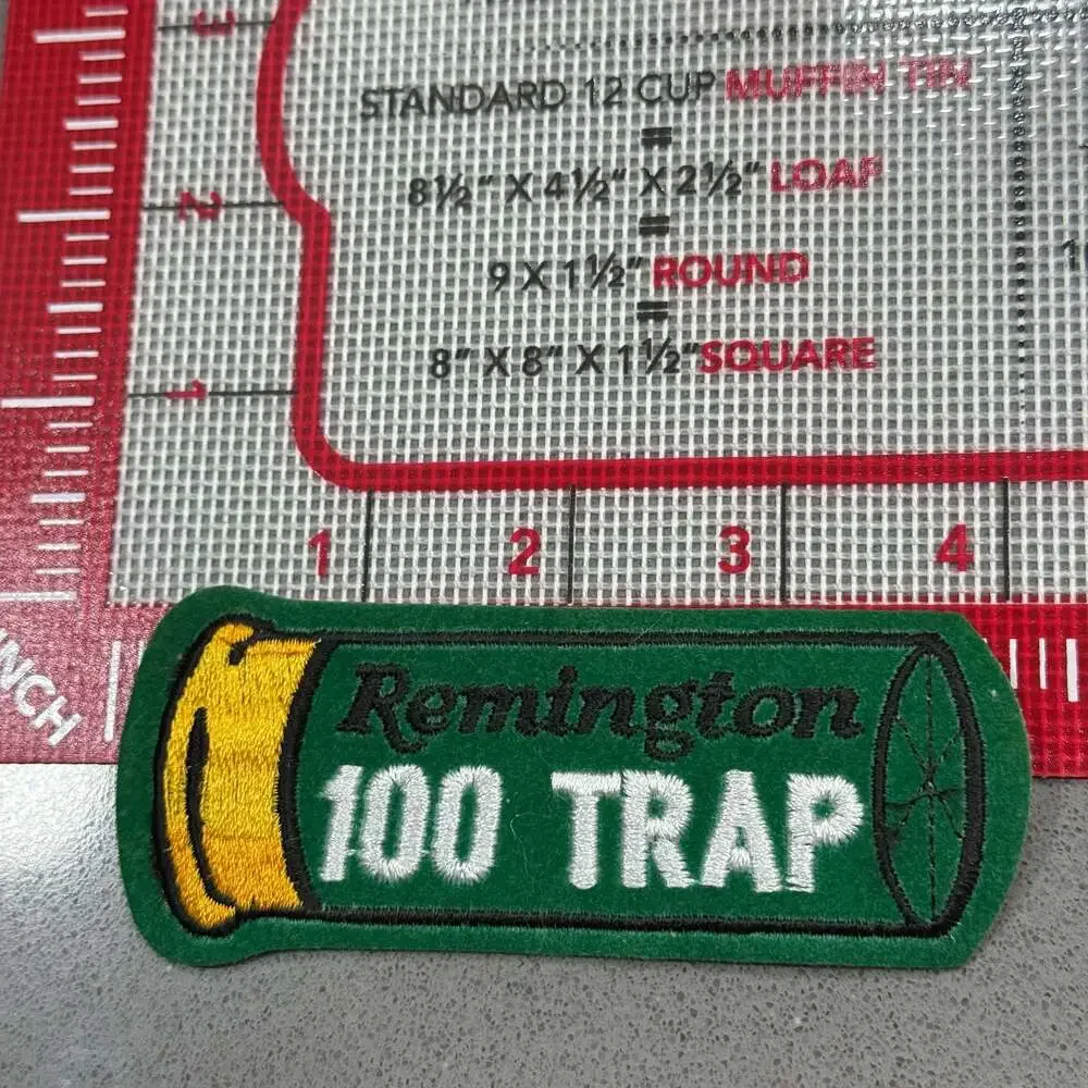 Vintage Remington 100 Trap Shotgun Shell Green Embroidered Patch Hunting Gun 4x1